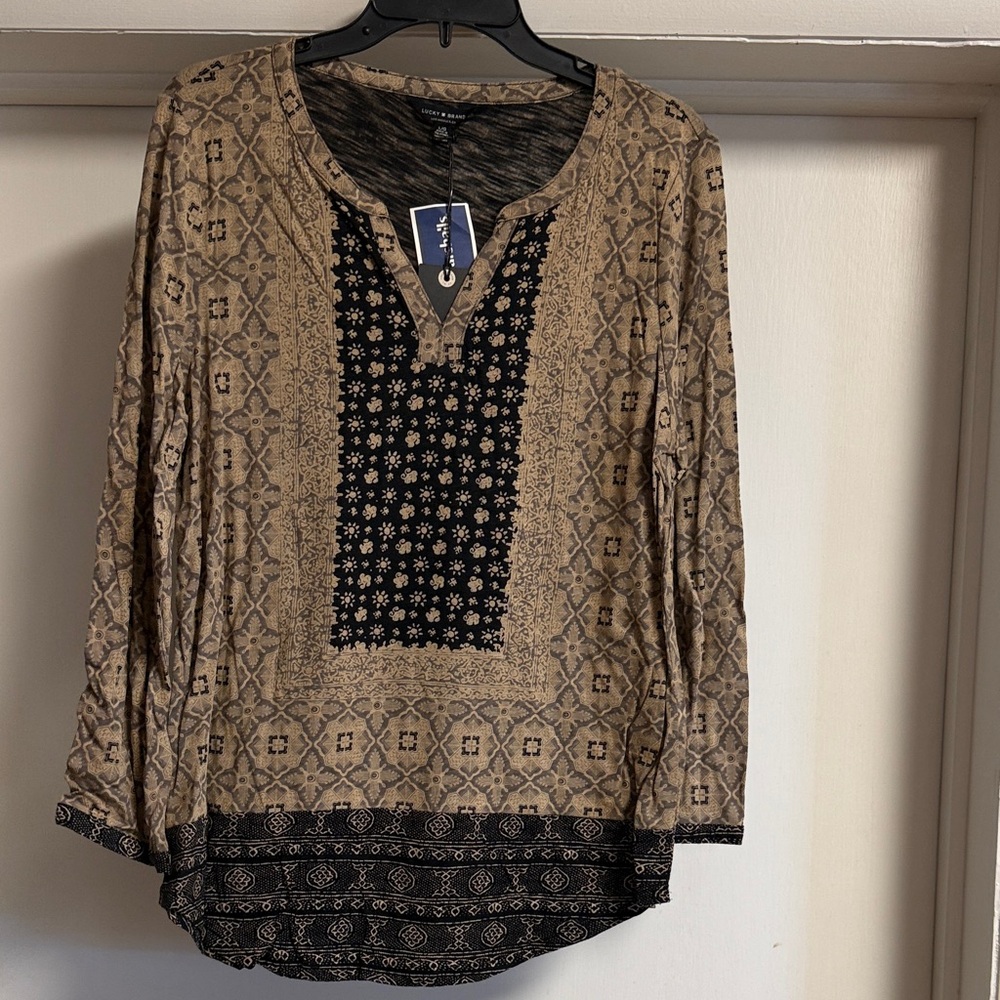 Lucky Brand Geometric Tan and Black Tunic